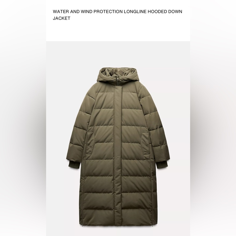 Zara Olive Hooded Puffer Coat Small NWT